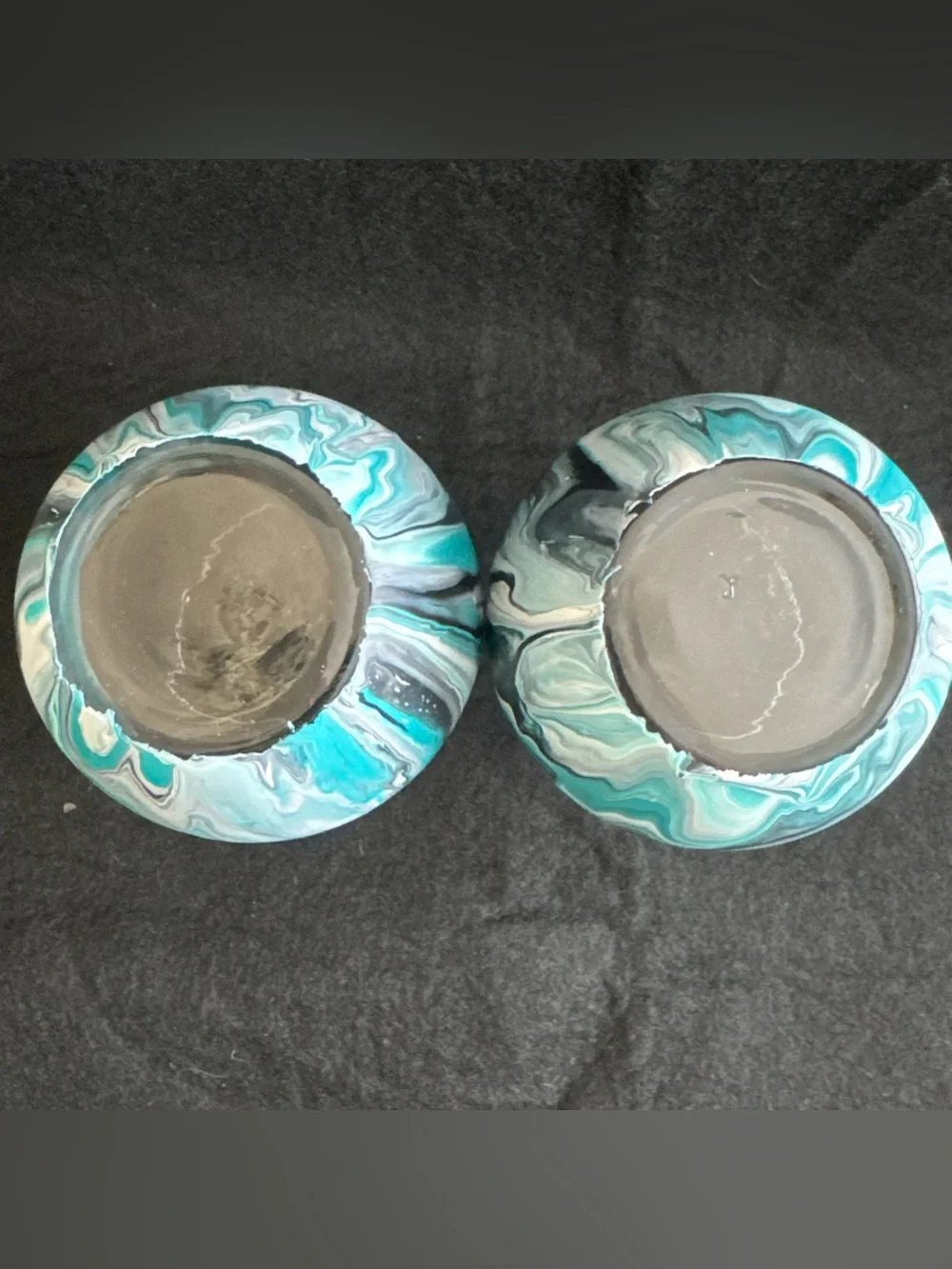 Water Marbled Stemless Wine Glasses Set Of 4 Handmade Unique Turquoise White